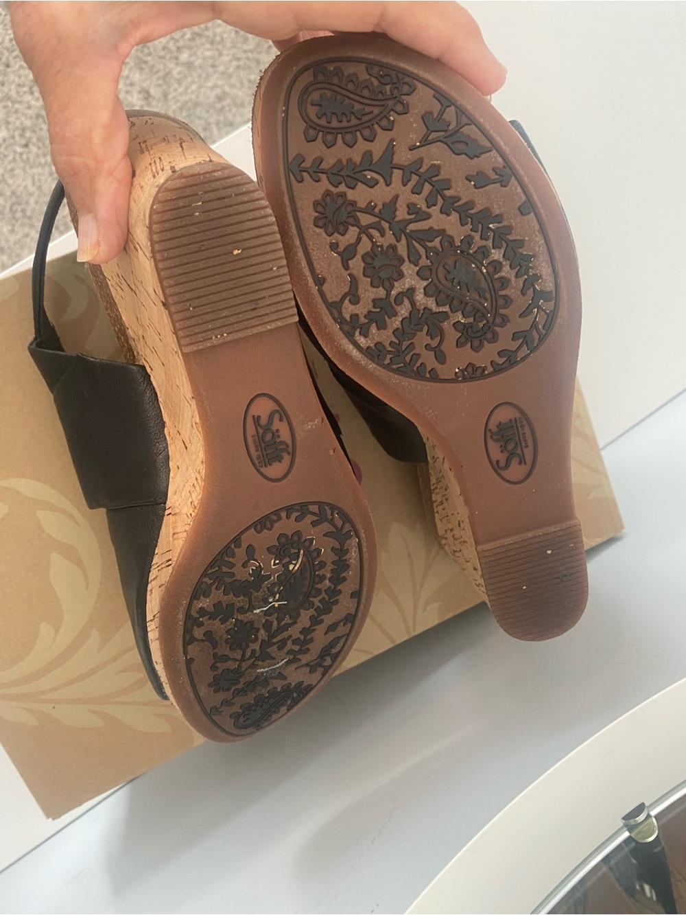 Sofft Black Leather Cork Wedge Slingback Sandals - Picture 6 of 7